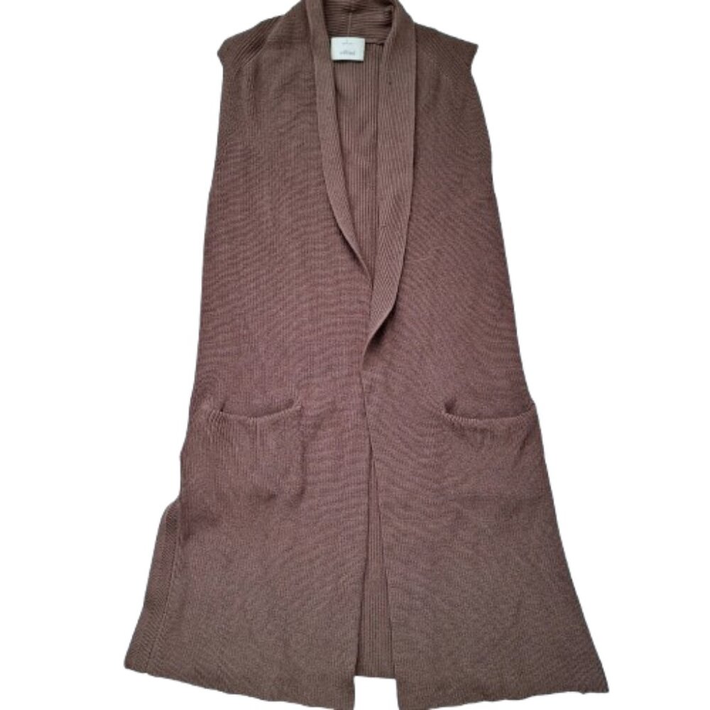 Wilfred Long Brown Dunkirk Knit Sleeveless Cardigan